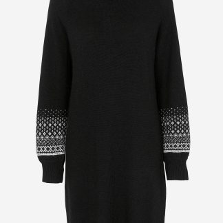 Neulottu mekko jacquard-kuvioisilla hihoilla tarjous