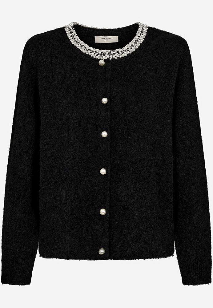 Tiheäsilmukkainen neuletakki tekojalokivellä ja helmikoristelulla tarjous